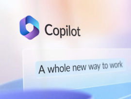 Microsoft Copilot logo on blurred background.